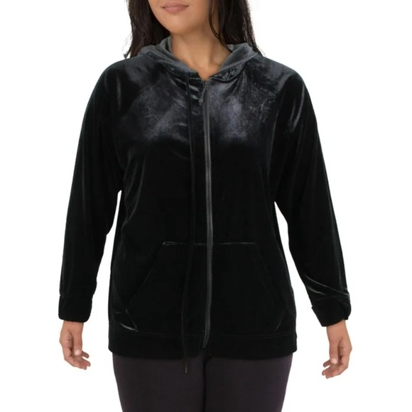 Jones New York Tops - Jones New York | Black velour full zip front athletic hoodie sweatshirt …